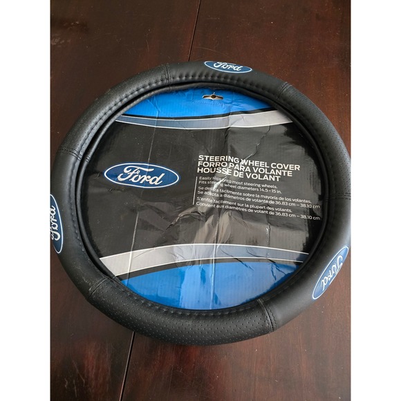 Ford Steering Wheel Cover Black Perforated Blue Oval Logo 14.5-15 Inch Universal - Picture 4 of 5